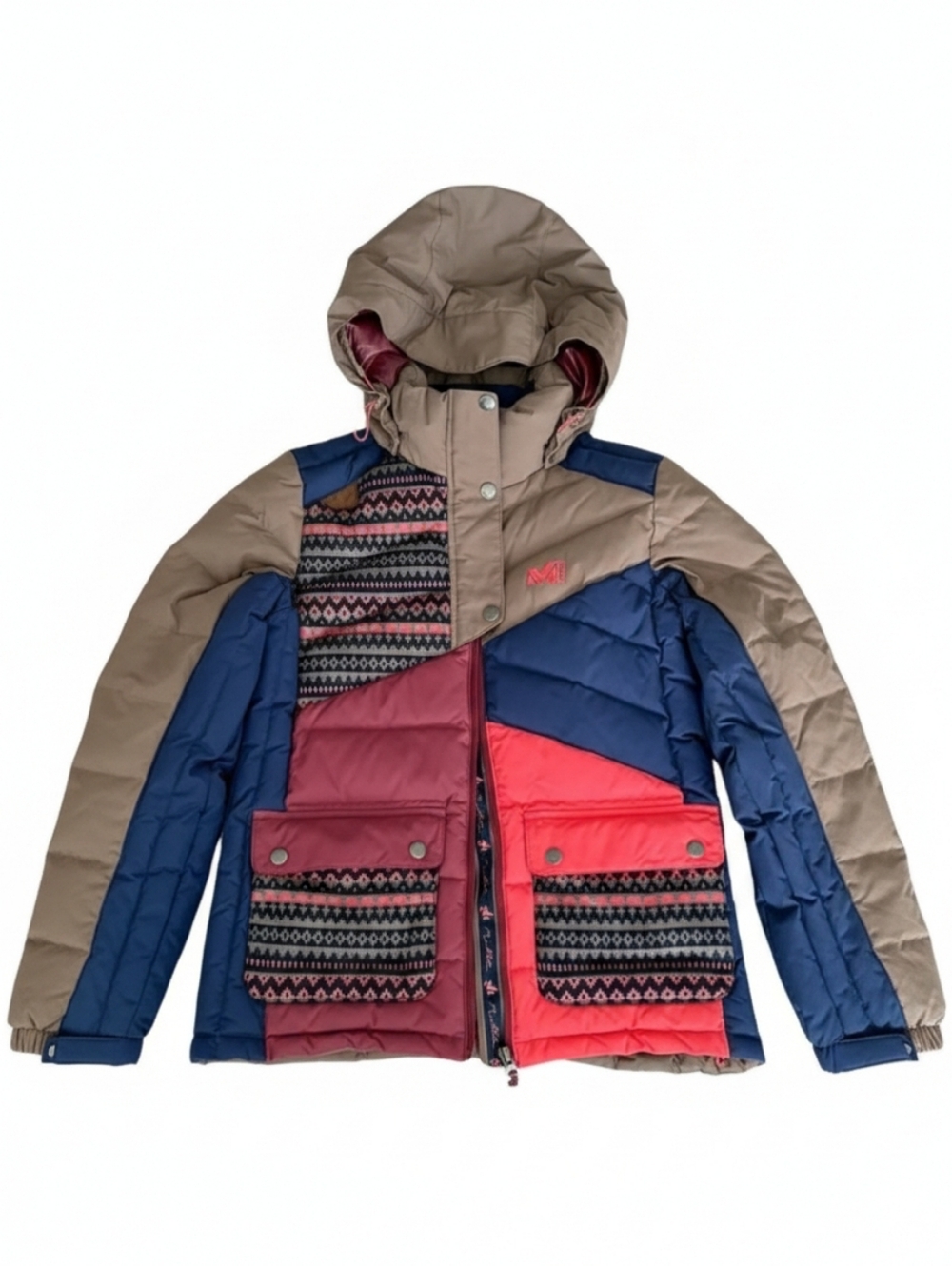 Millet Women's Ski Jacket Small Colorblock Aztec Print Removable Hood Puffer